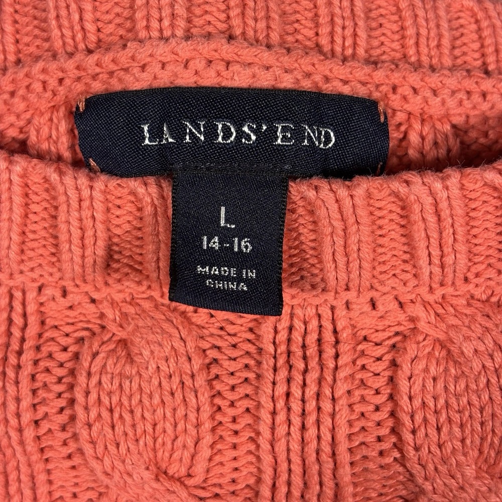 Lands' End Pullover Sweater Girls 14-16 Pink Cotton Knit Classic Preppy - Picture 5 of 8